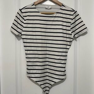 Bluenotes Lined Black and White Striped Bodysuit Women’s Size Large